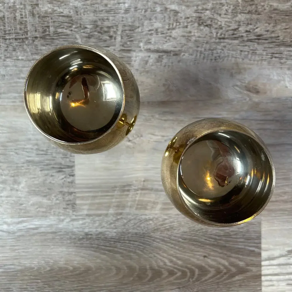 Sarna Brass Wine Goblets Set of 2 Gold Patina Vintage Barware India